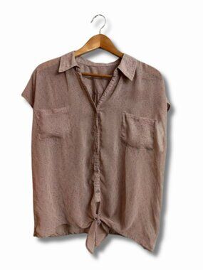 🎃 Soft Grunge Y2K Style Tie Front Mauve Top with Tonal Animal Print Large